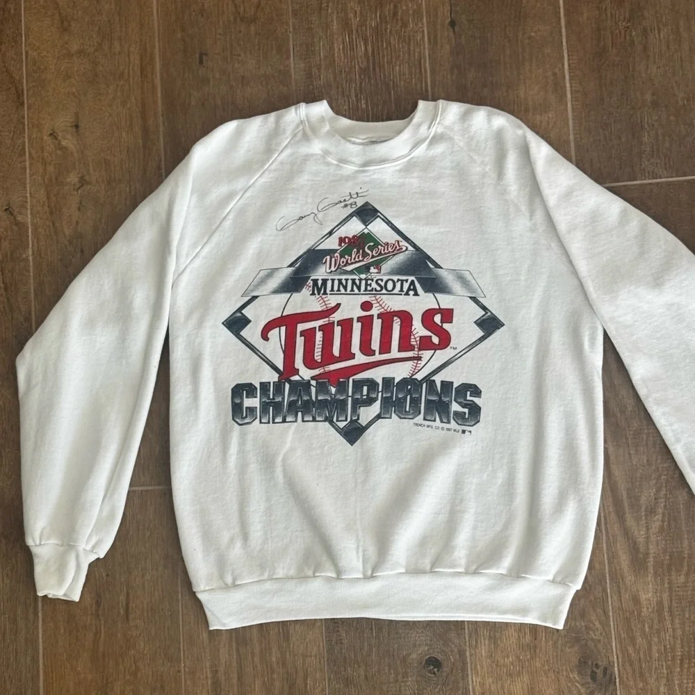 Vintage 1987 Minnesota Twins World Series Crewneck Sweatshirt Jerzees L Signed